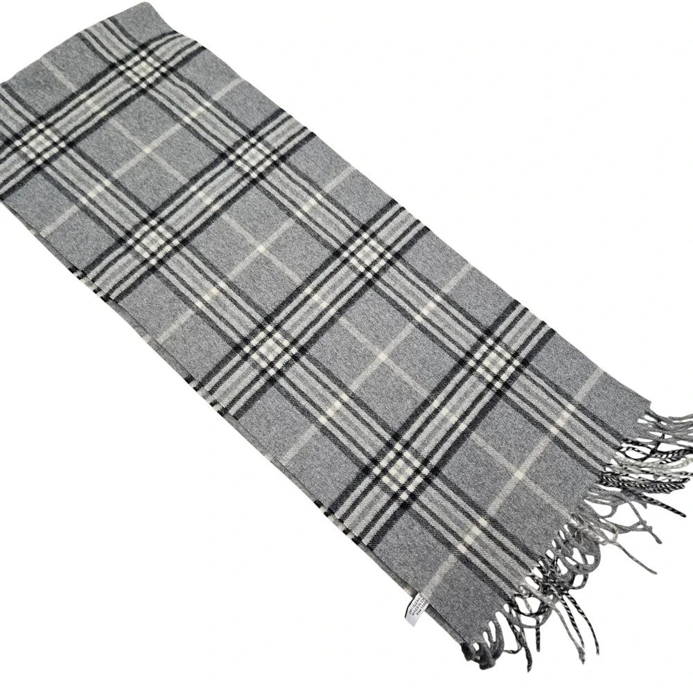 Enzo Mantovani Scarf Unisex OS Grey Plaid Wool Cashmere Blend Fringe Soft Winter